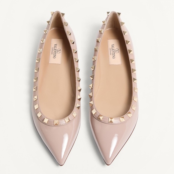 Valentino Garavani Shoes - Valentino Garavani Rockstud Pointed Toe Ballerina Flat in Poudre Size 38 US 8